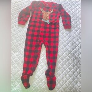Two Pjs: Carter's Red and Green  Plaid Footie Christmas Pjs Kid Sz 3 T